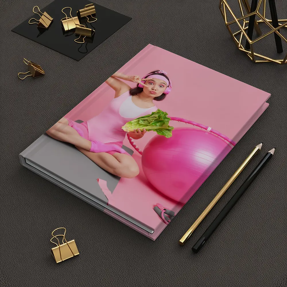 Fitness Girl Sitting With Exercise Ball Pink – Notebooks
