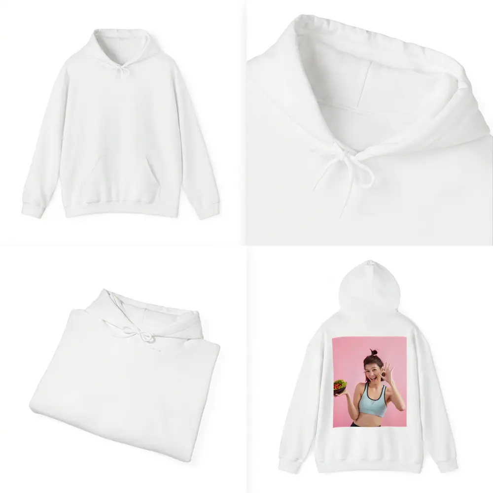 Fit Woman Holding Salad Bowl Pink Background – Hoodies