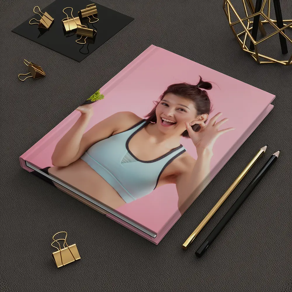 Fit Woman Holding Salad Bowl Pink Background – Notebooks