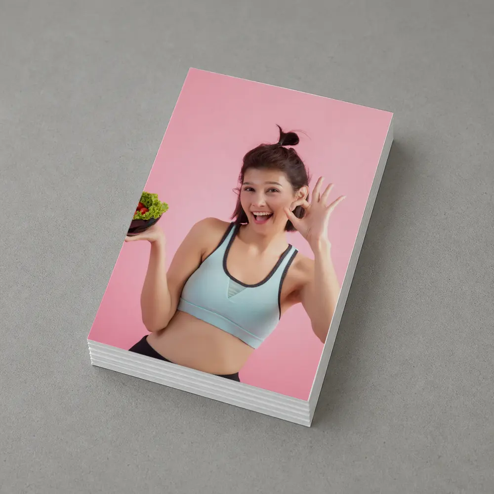 Fit Woman Holding Salad Bowl Pink Background – Postcards