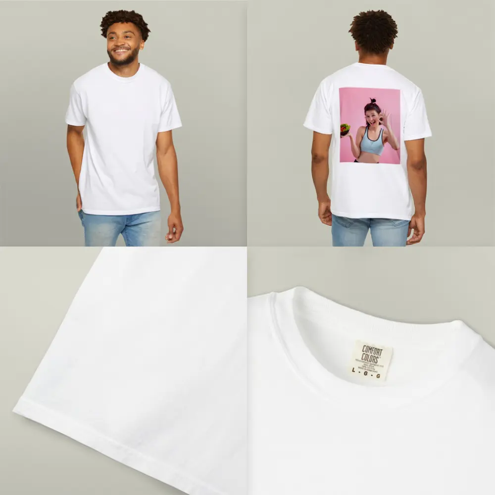 Fit Woman Holding Salad Bowl Pink Background – T-Shirts