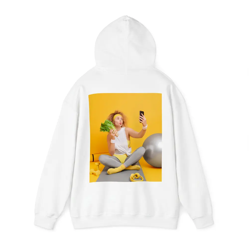 Fit Woman Selfie Yoga Mat Yellow Background – Hoodies