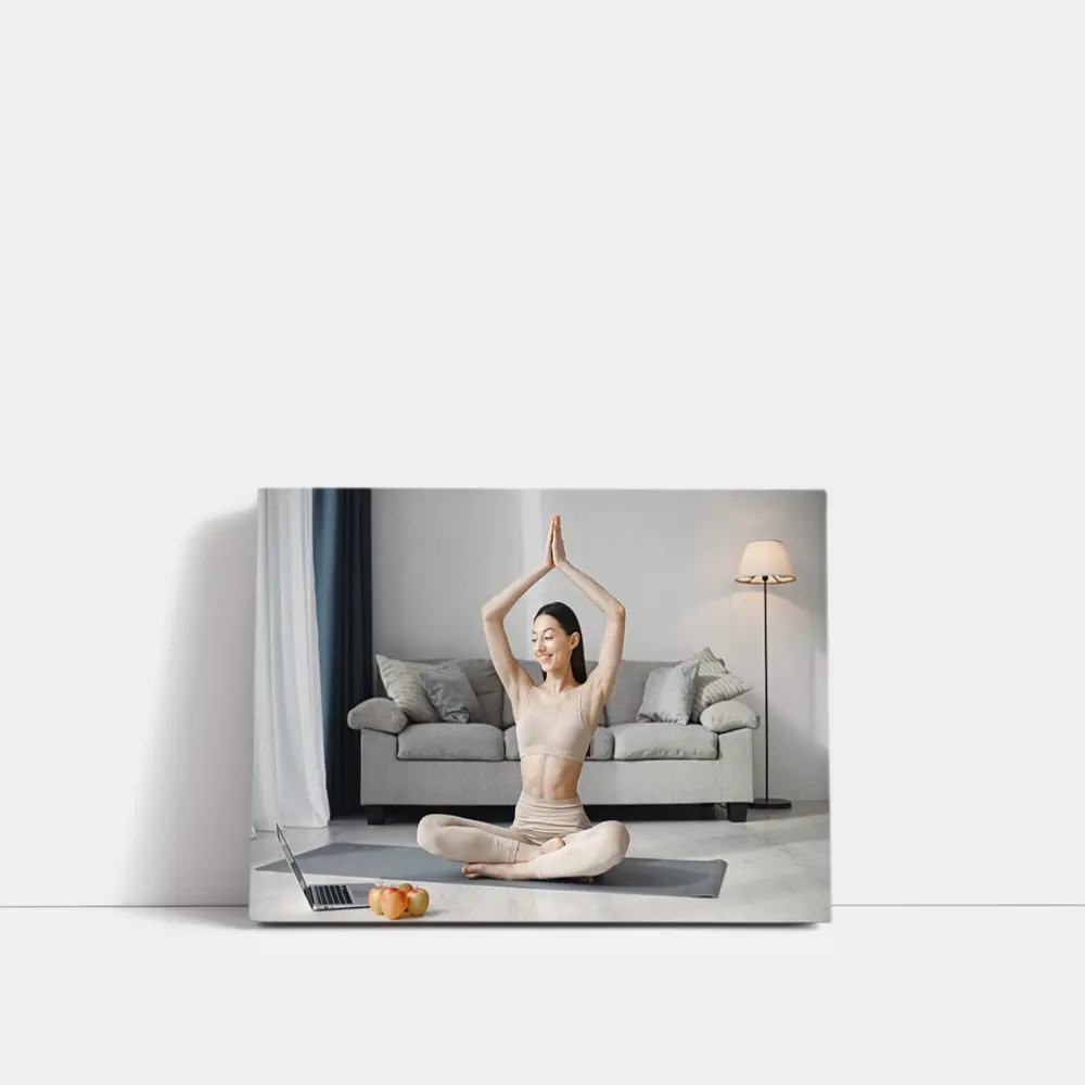 Woman Practicing Yoga Pose Bright Living Room – Wall Art