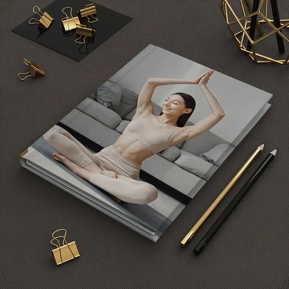 Woman Practicing Yoga Pose Bright Living Room – Notebooks