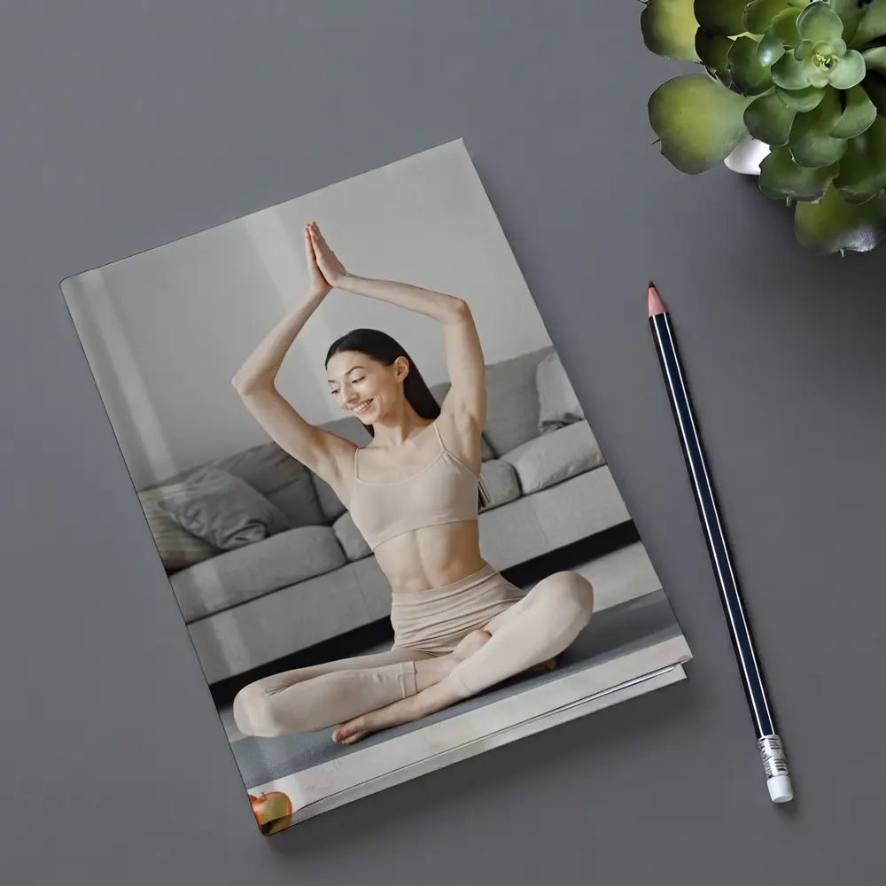Woman Practicing Yoga Pose Bright Living Room – Notebooks