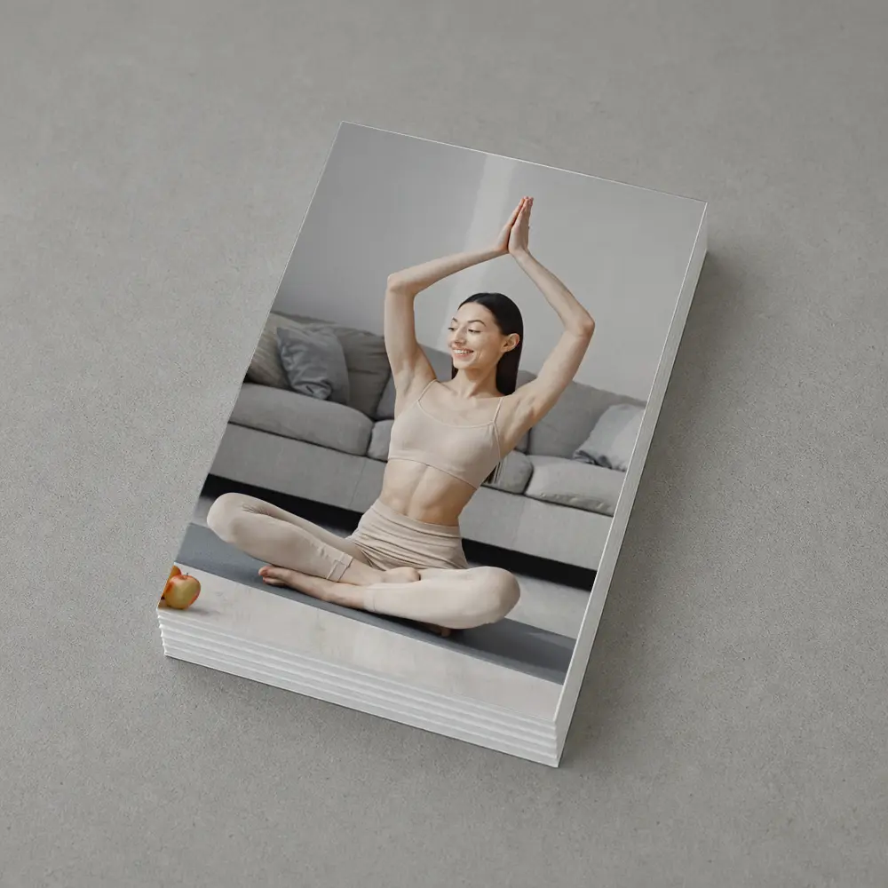 Woman Practicing Yoga Pose Bright Living Room – Postcards