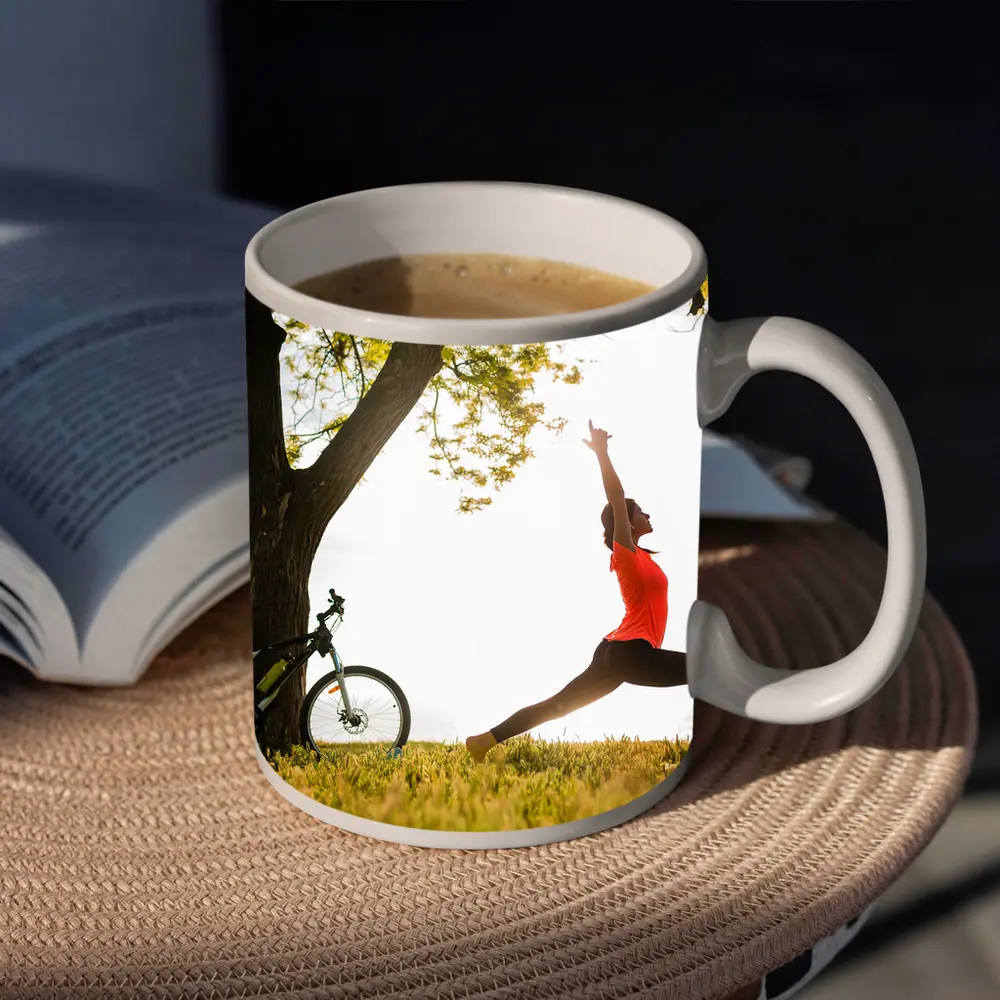 Woman Yoga Pose Outdoor Tree Sunrise – Mugs