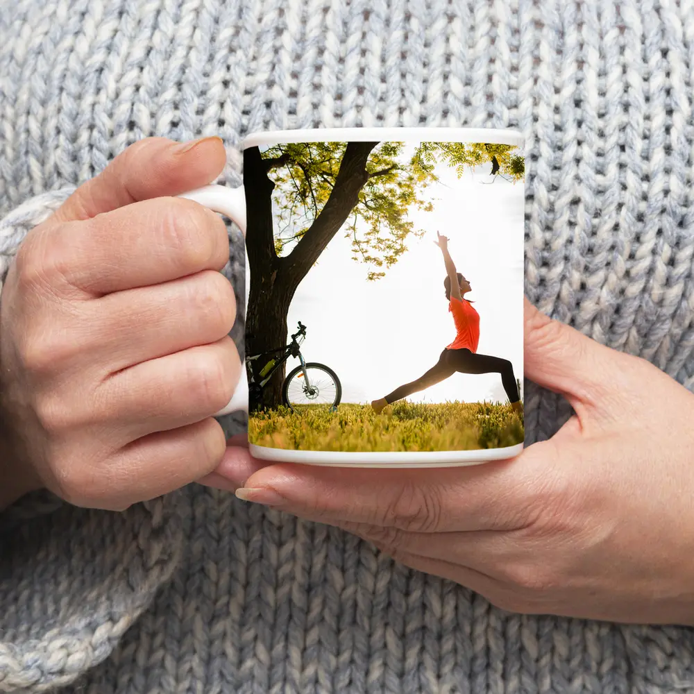 Woman Yoga Pose Outdoor Tree Sunrise – Mugs