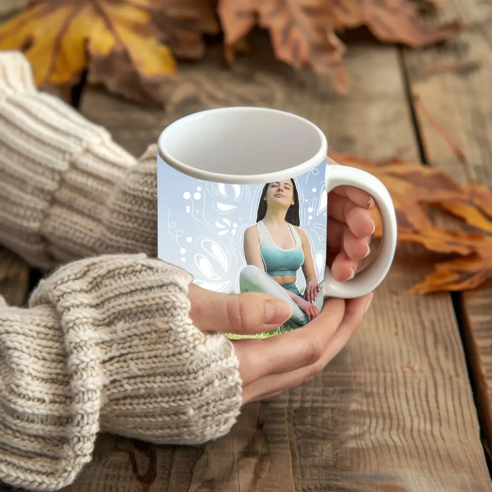 Woman Meditating Outdoors Park Floral Design – Mugs