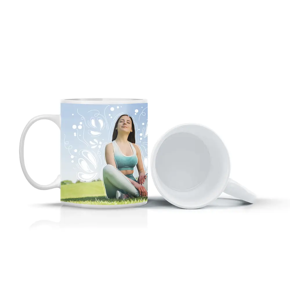 Woman Meditating Outdoors Park Floral Design – Mugs