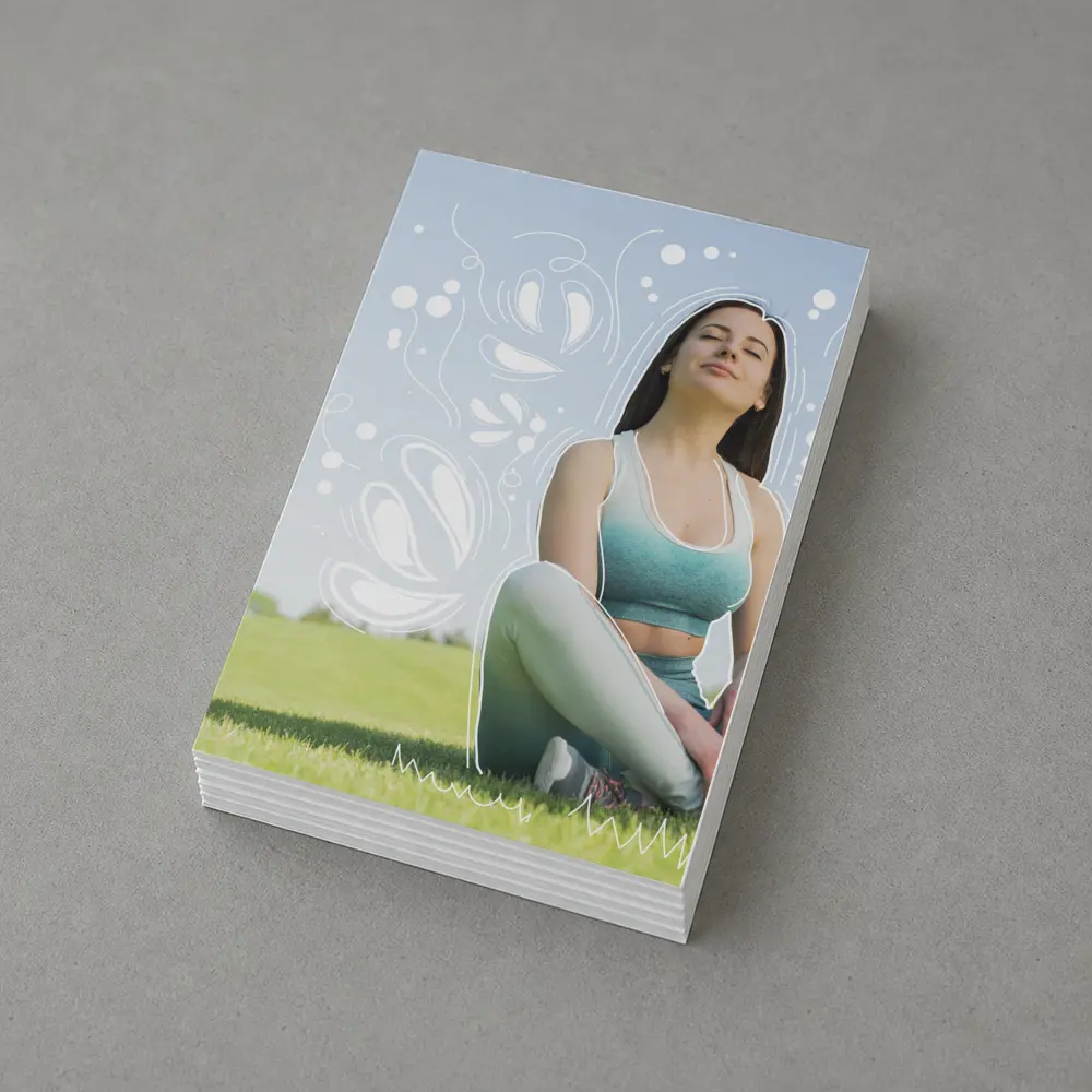 Woman Meditating Outdoors Park Floral Design – Postcards