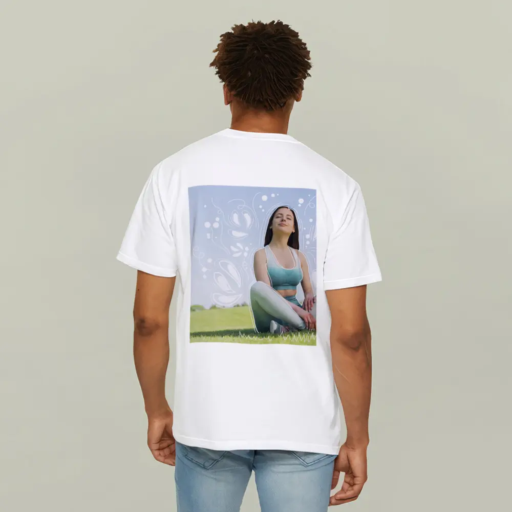 Woman Meditating Outdoors Park Floral Design – T-Shirts