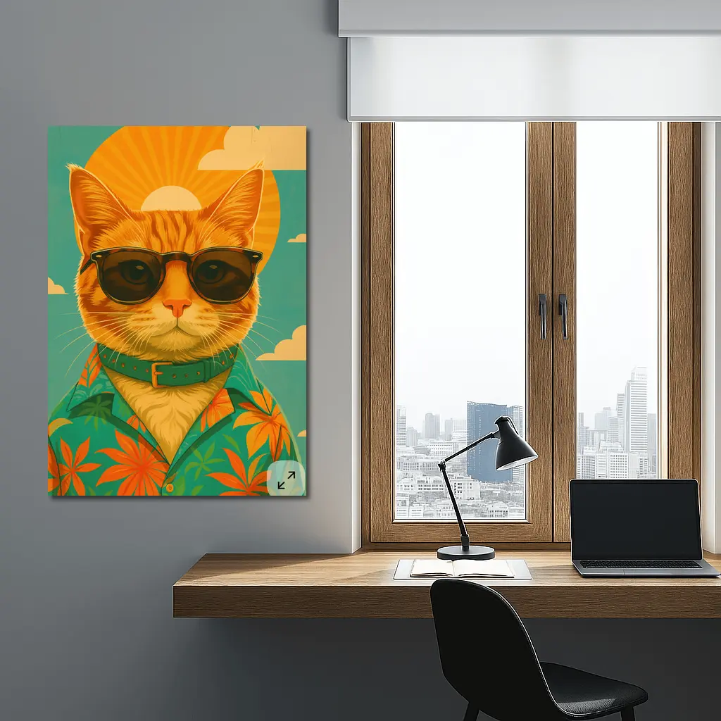 Cool Orange Cat Sunglasses Retro Summer Art – Wall Art