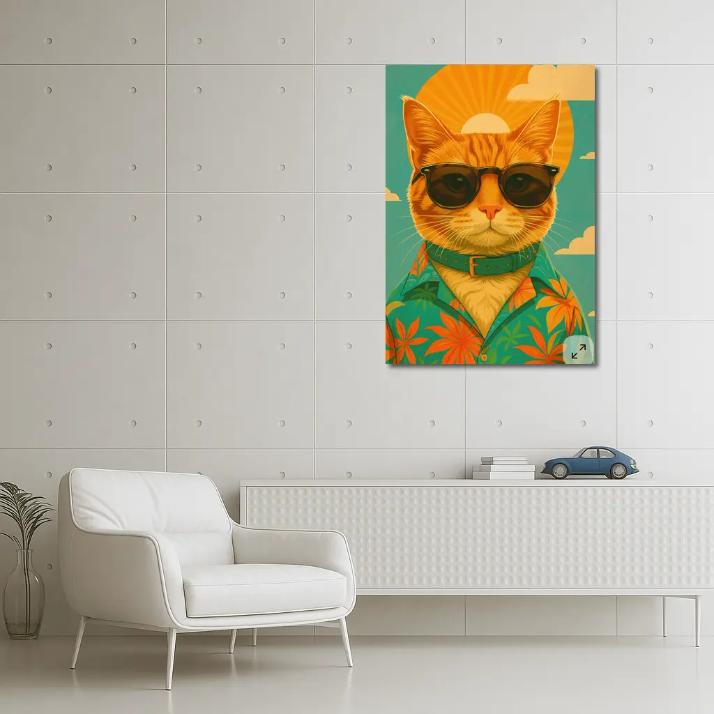 Cool Orange Cat Sunglasses Retro Summer Art – Wall Art
