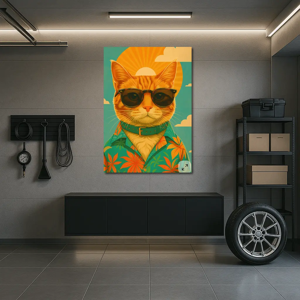 Cool Orange Cat Sunglasses Retro Summer Art – Wall Art
