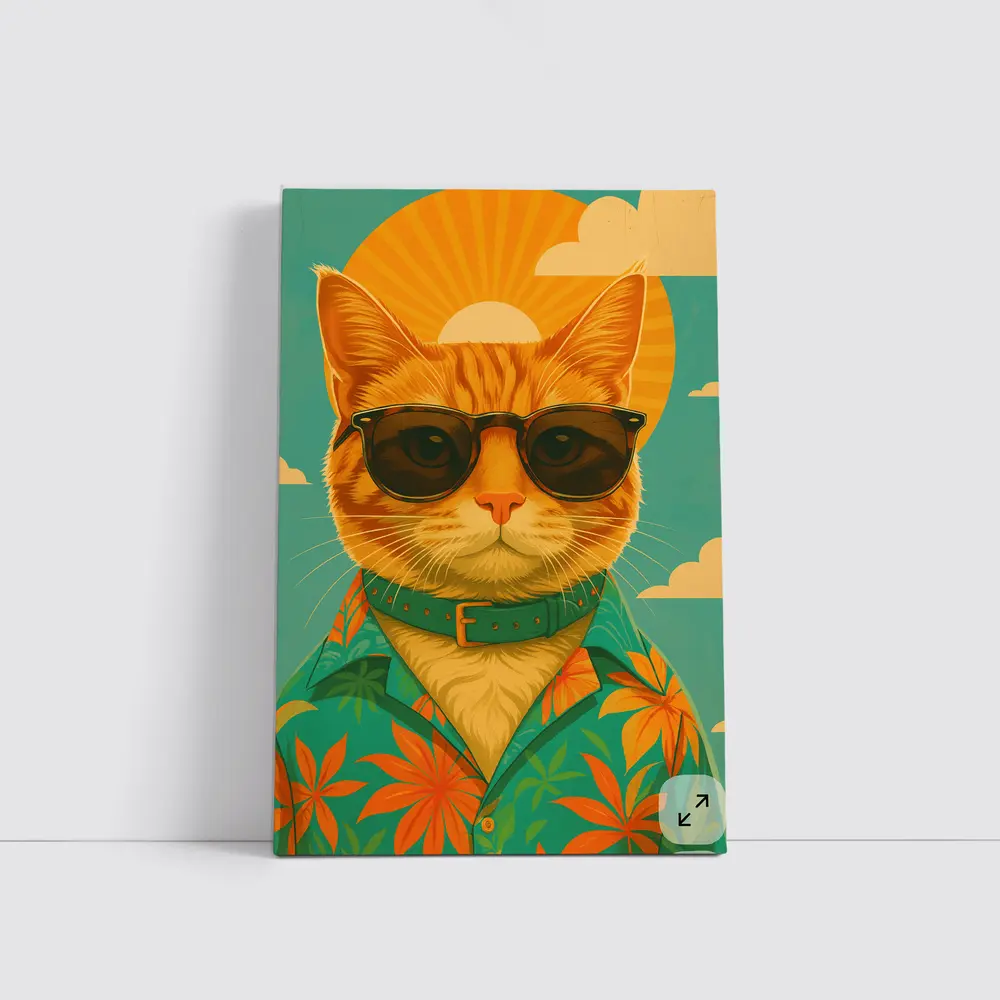 Cool Orange Cat Sunglasses Retro Summer Art – Wall Art