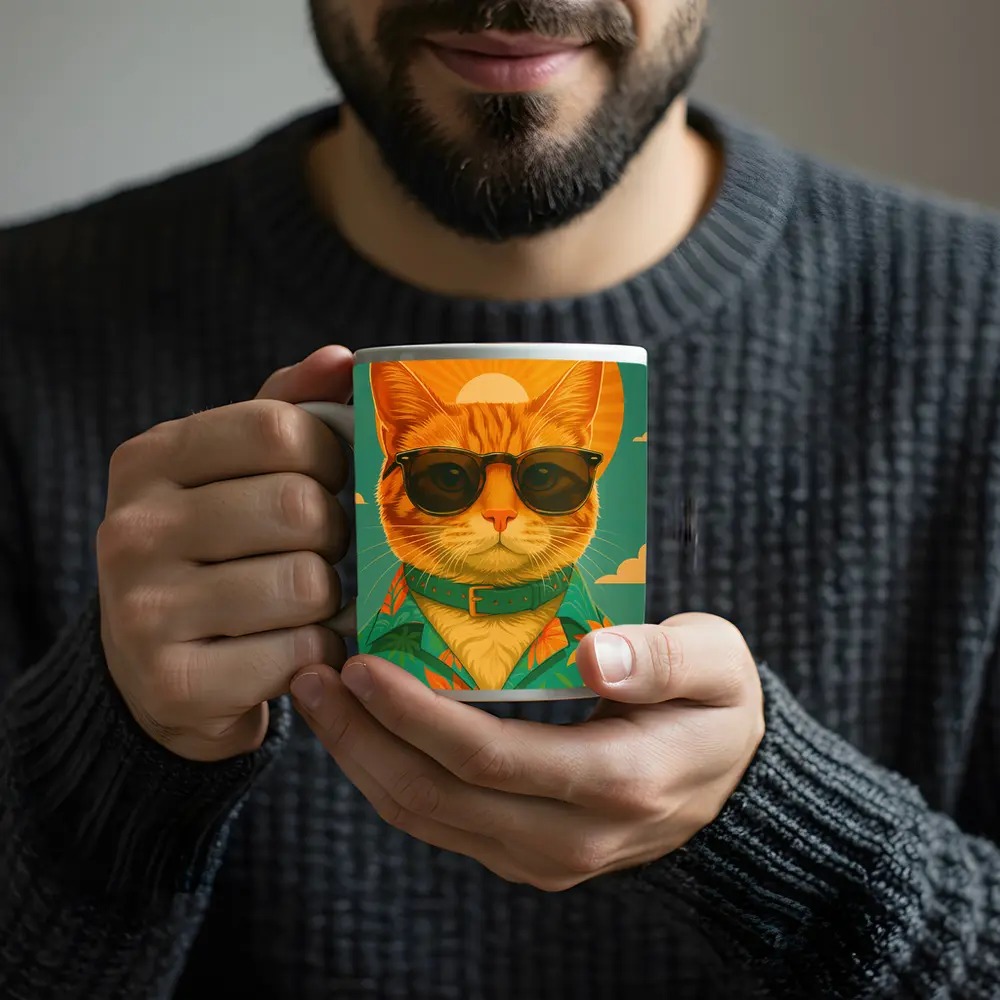 Cool Orange Cat Sunglasses Retro Summer Art – Mugs