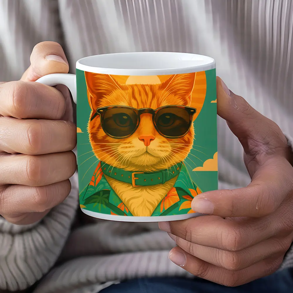 Cool Orange Cat Sunglasses Retro Summer Art – Mugs