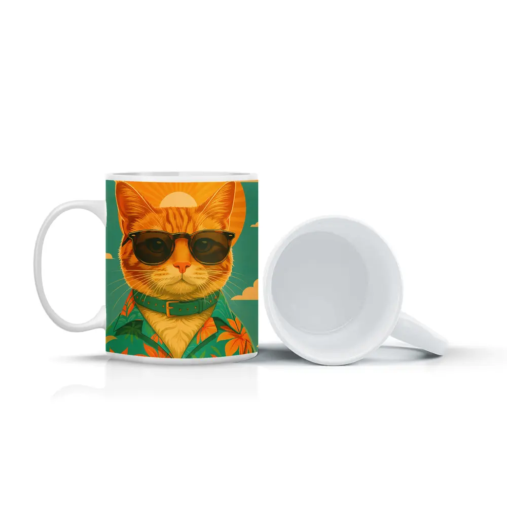 Cool Orange Cat Sunglasses Retro Summer Art – Mugs