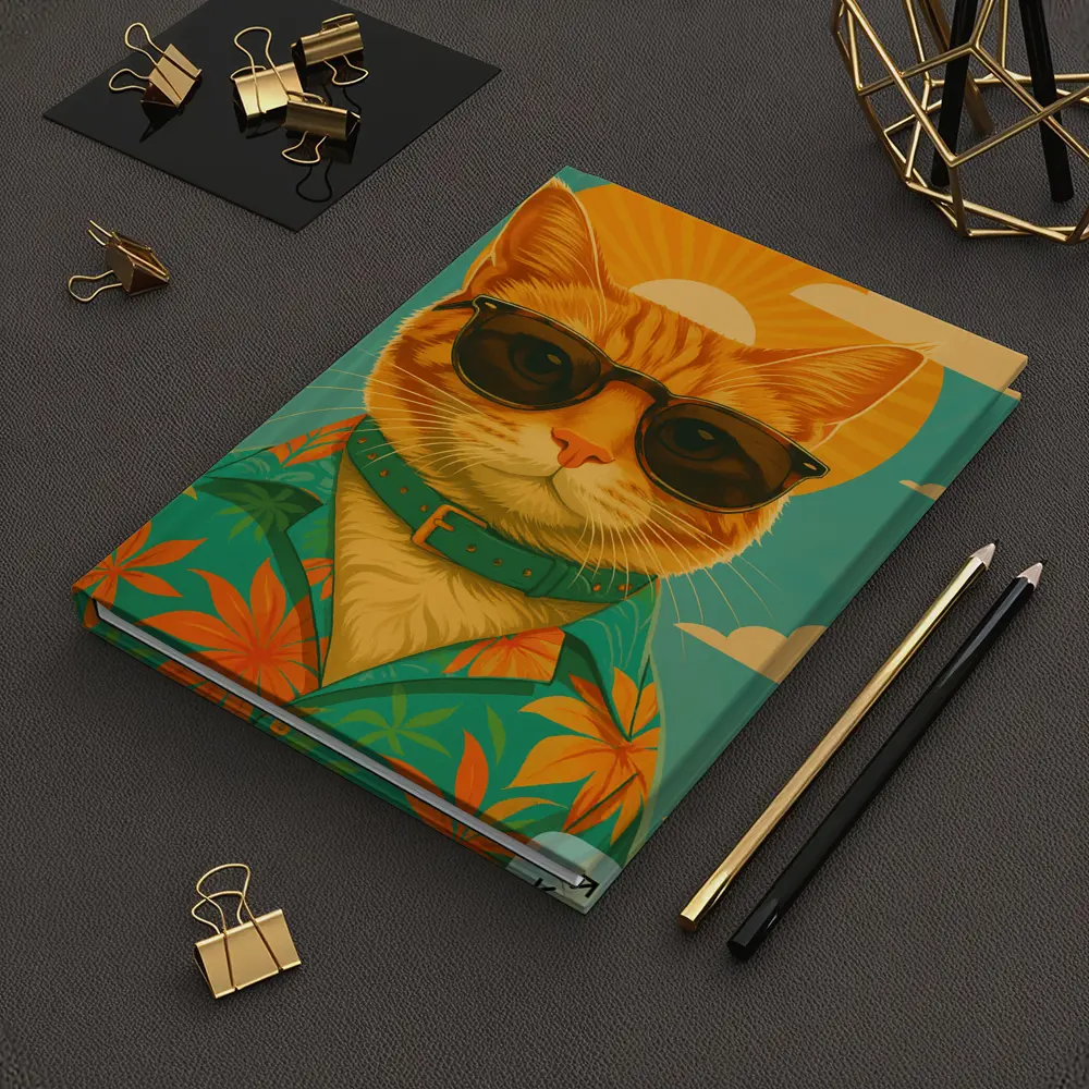 Cool Orange Cat Sunglasses Retro Summer Art – Notebooks