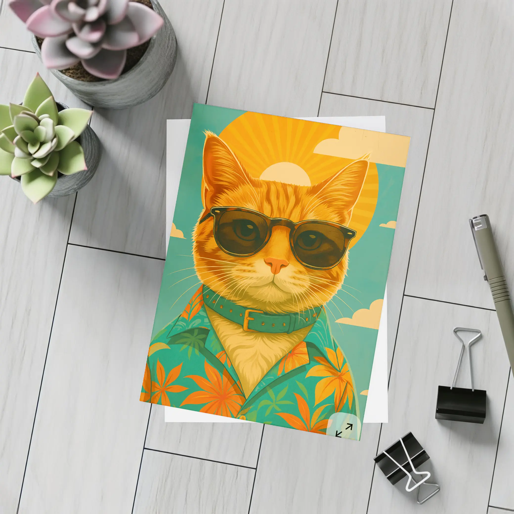 Cool Orange Cat Sunglasses Retro Summer Art – Postcards