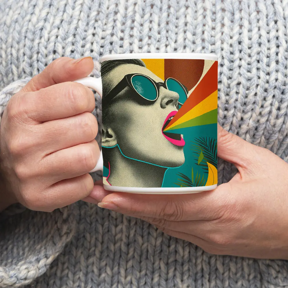 Retro Pop Art Woman Sunglasses Rainbow – Mugs