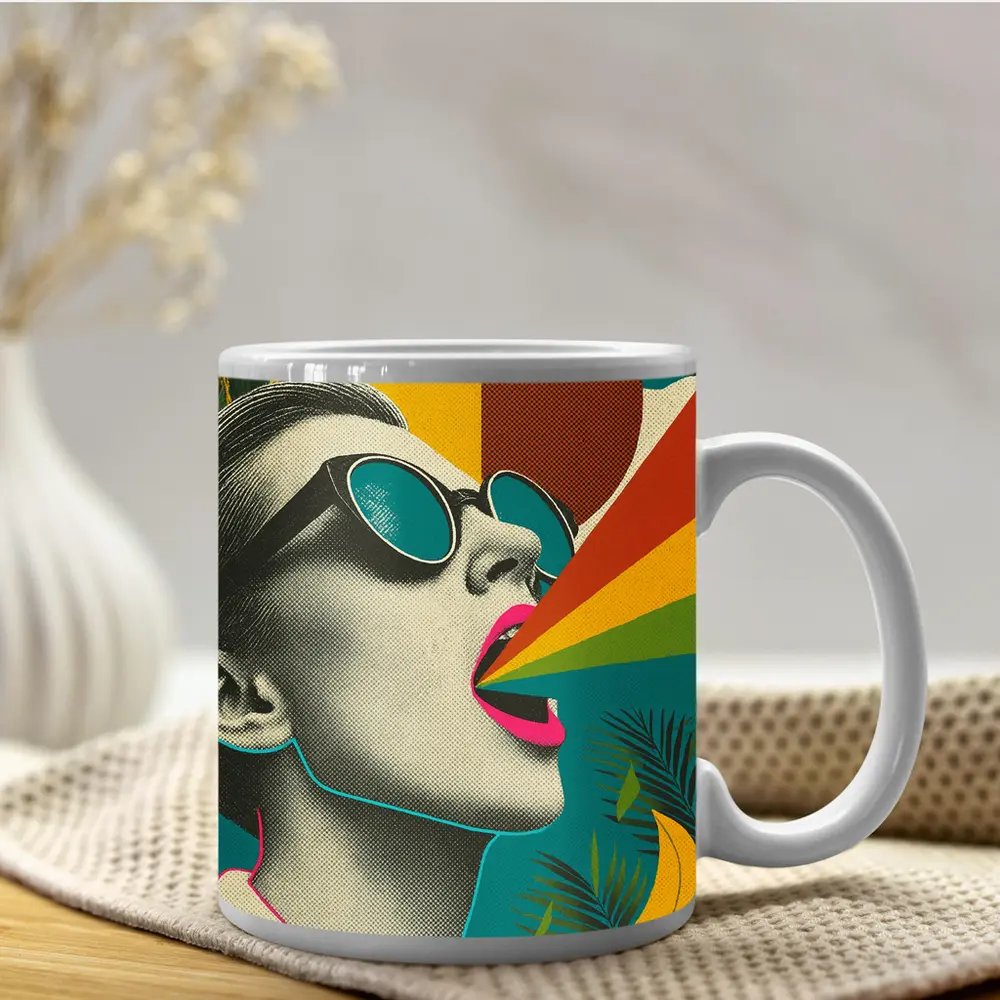 Retro Pop Art Woman Sunglasses Rainbow – Mugs