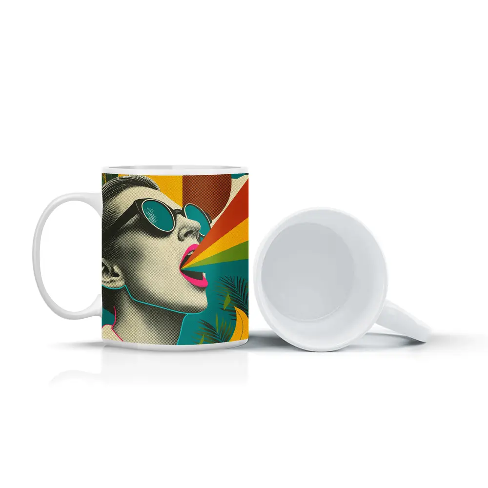 Retro Pop Art Woman Sunglasses Rainbow – Mugs