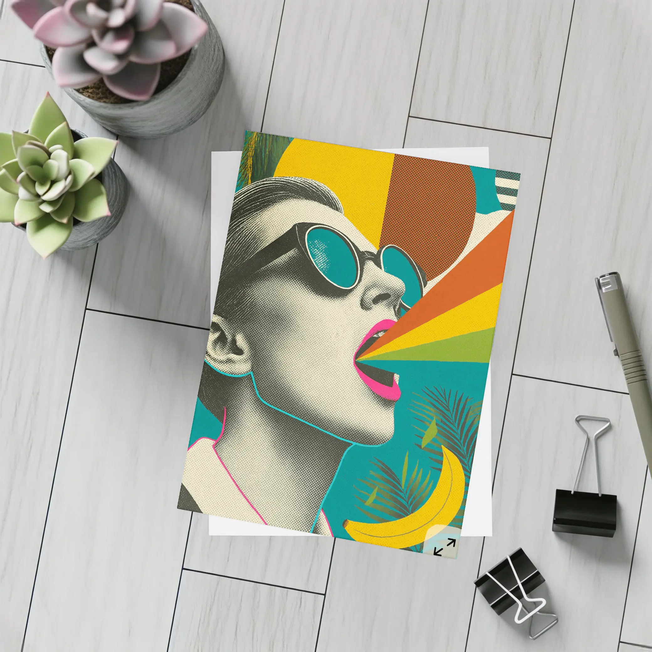 Retro Pop Art Woman Sunglasses Rainbow – Postcards
