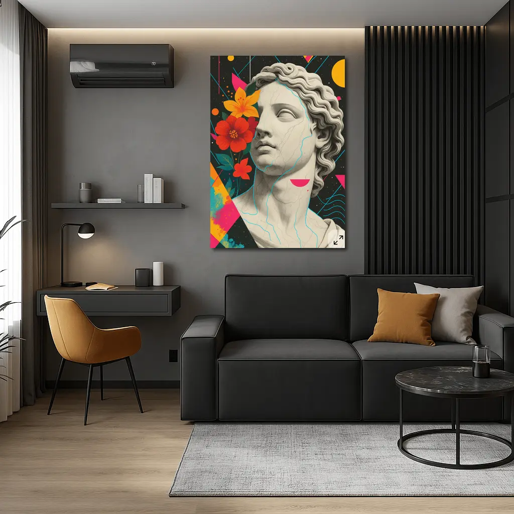 Greek Statue Pop Art Colorful Floral Background – Wall Art