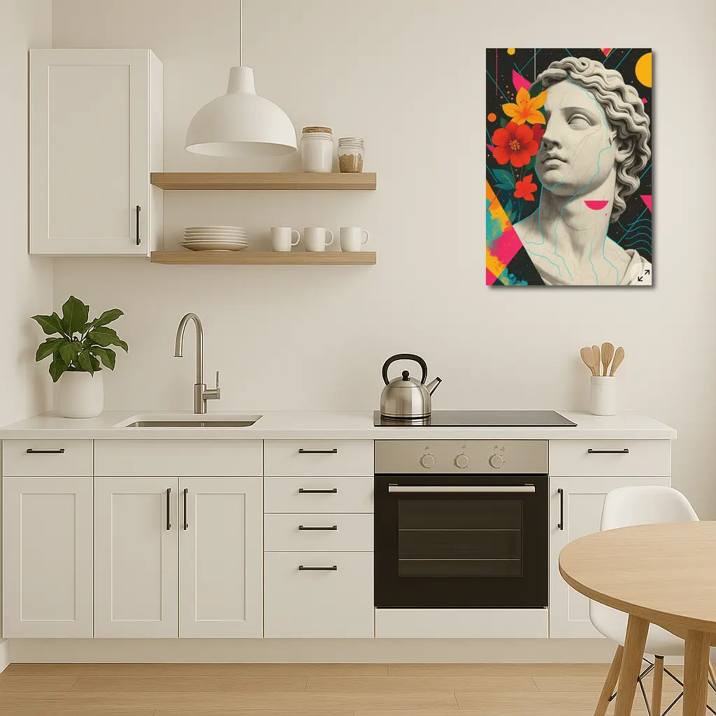 Greek Statue Pop Art Colorful Floral Background – Wall Art