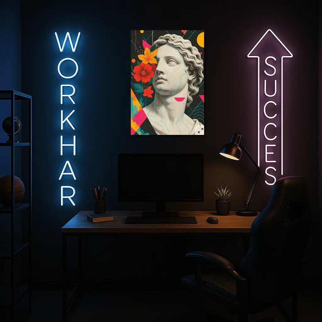 Greek Statue Pop Art Colorful Floral Background – Wall Art