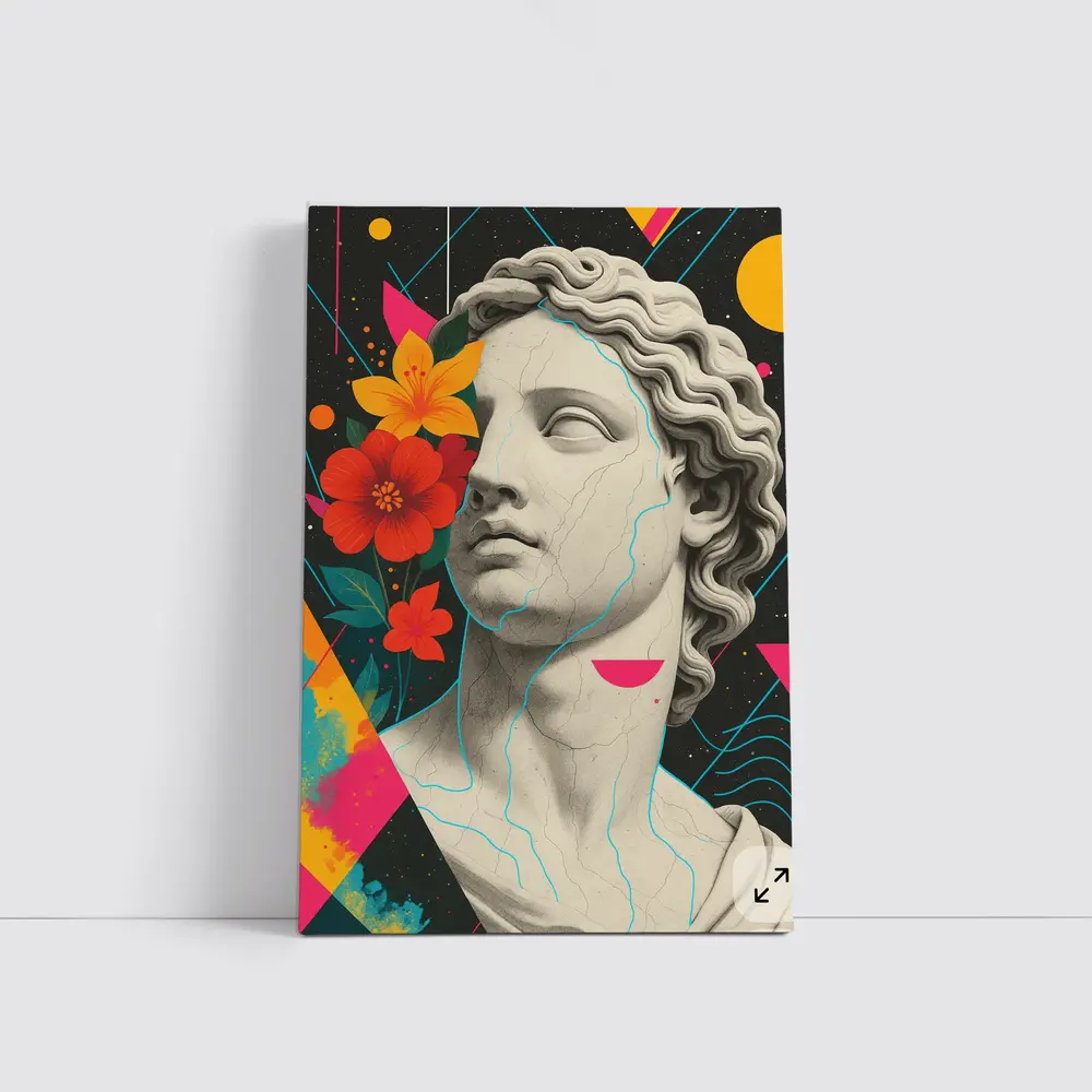 Greek Statue Pop Art Colorful Floral Background – Wall Art