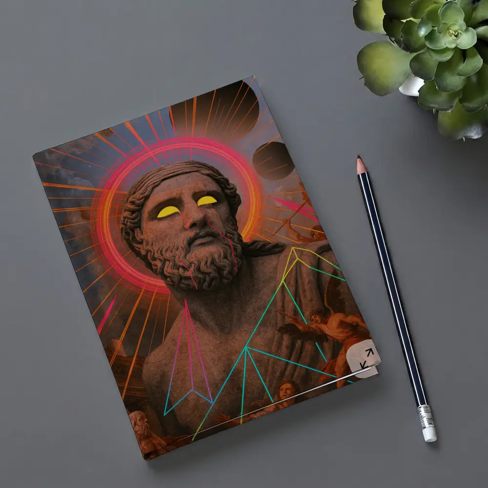 Neon Greek God Statue Surreal Collage Art – Notebooks