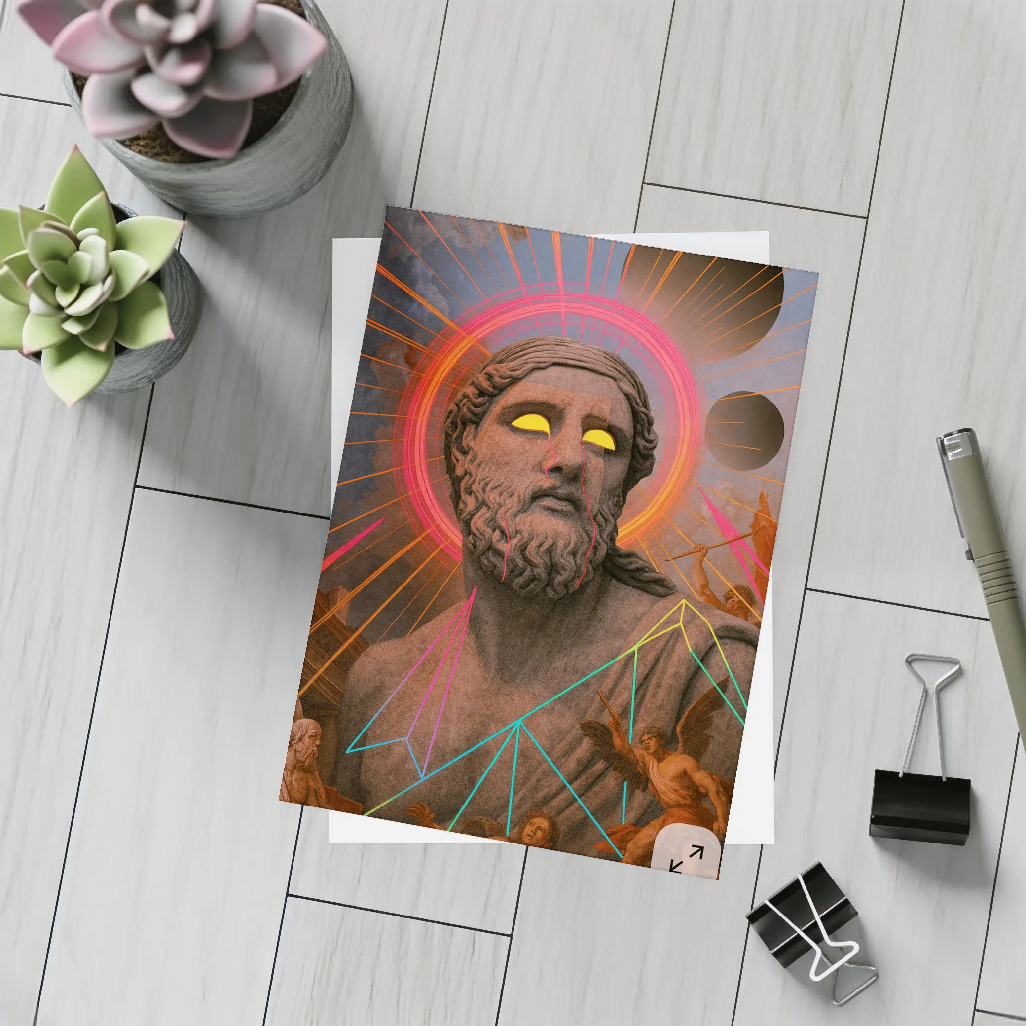 Neon Greek God Statue Surreal Collage Art – Postcards