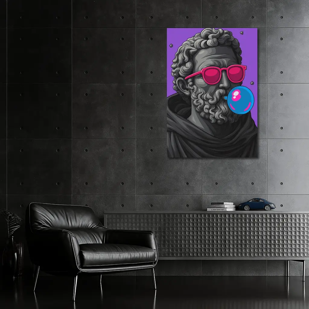 Greek Statue Sunglasses Bubble Gum Purple Background – Wall Art