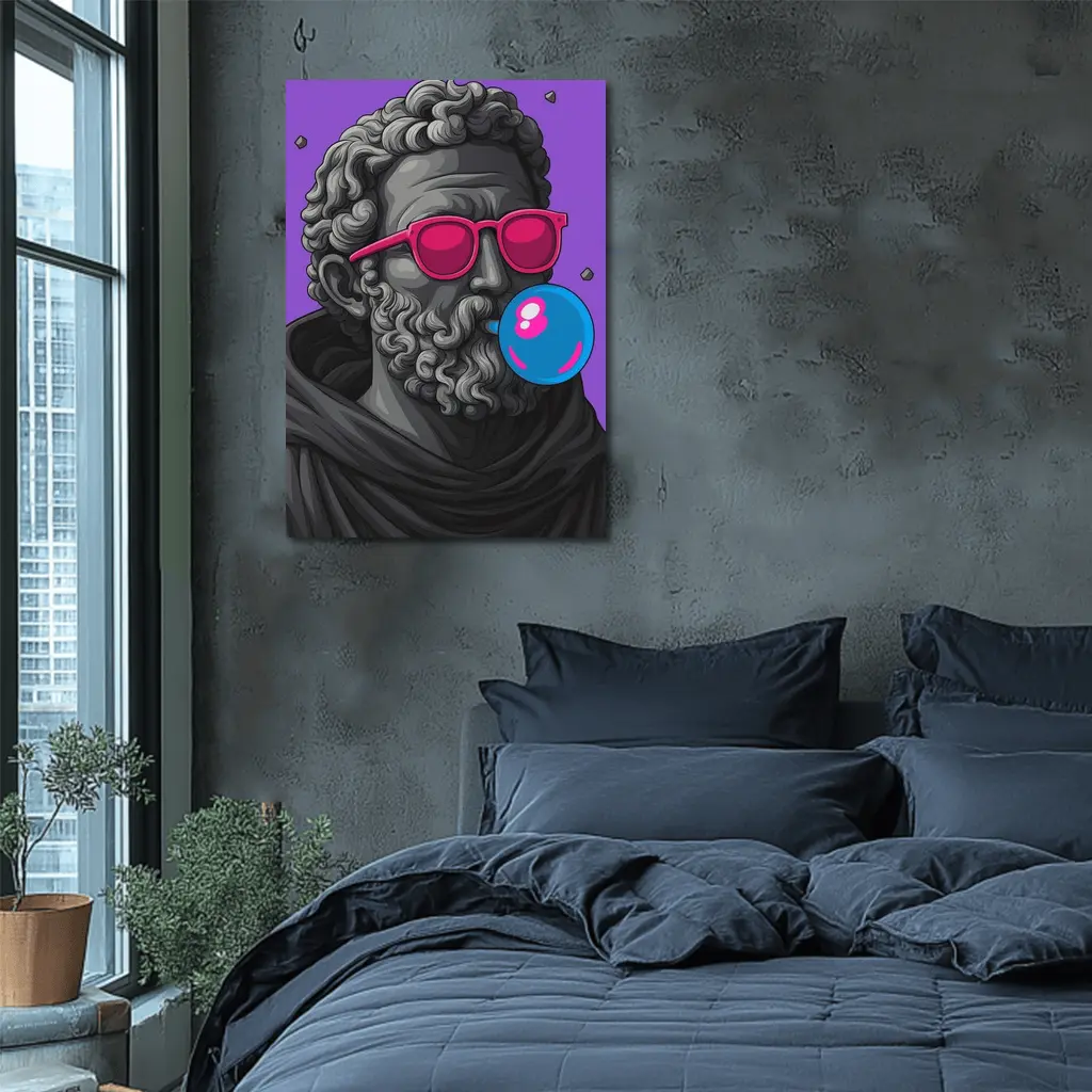 Greek Statue Sunglasses Bubble Gum Purple Background – Wall Art