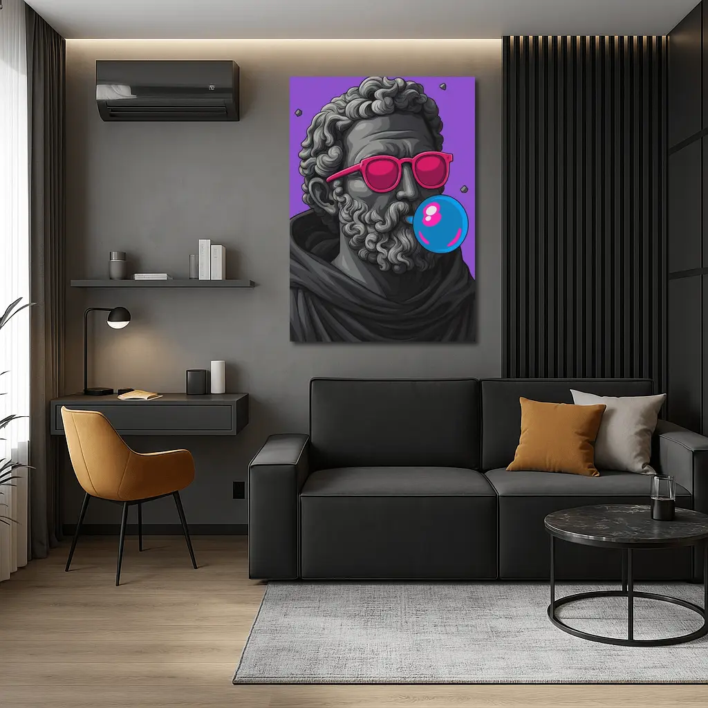 Greek Statue Sunglasses Bubble Gum Purple Background – Wall Art