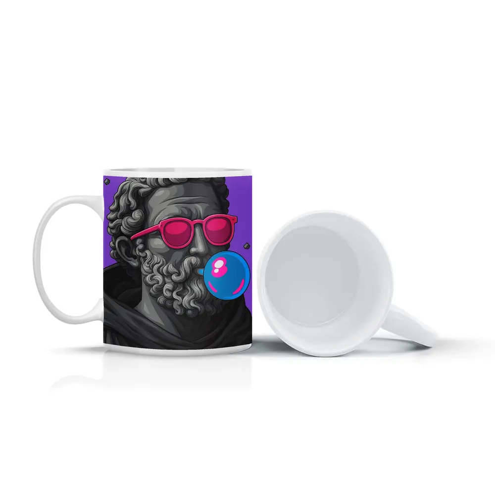 Greek Statue Sunglasses Bubble Gum Purple Background – Mugs