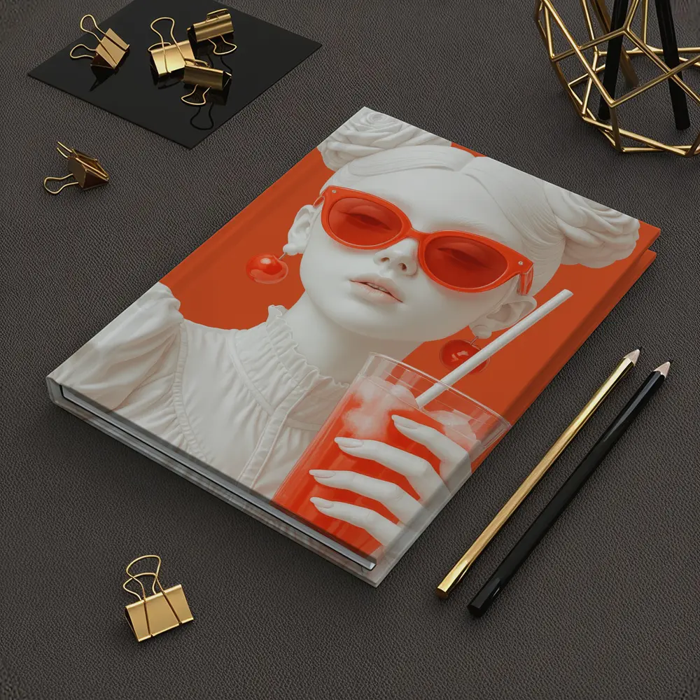 White Sculpture Girl Red Sunglasses Orange Background – Notebooks