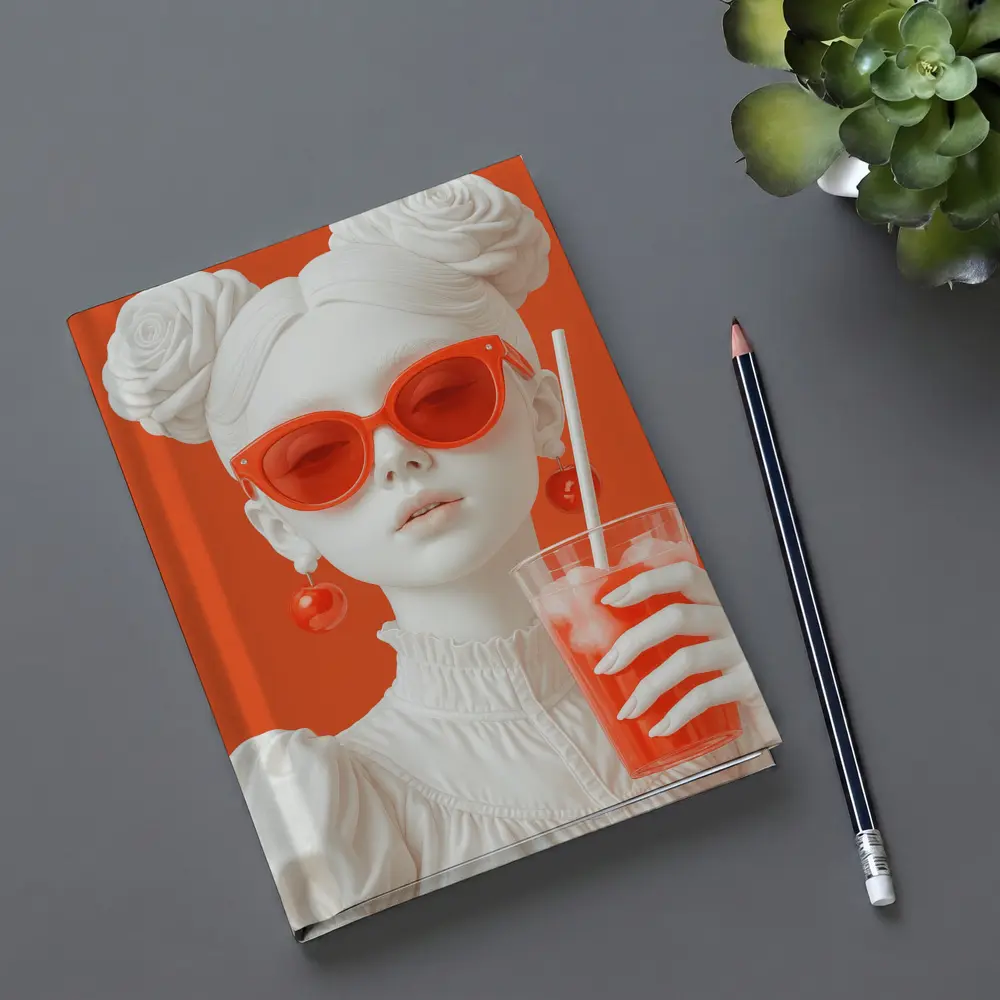 White Sculpture Girl Red Sunglasses Orange Background – Notebooks