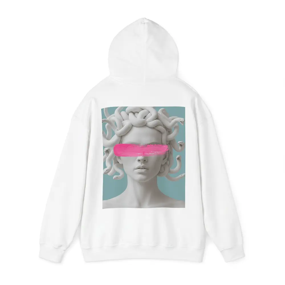 Medusa Sculpture Pink Brushstroke Teal Background – Hoodies