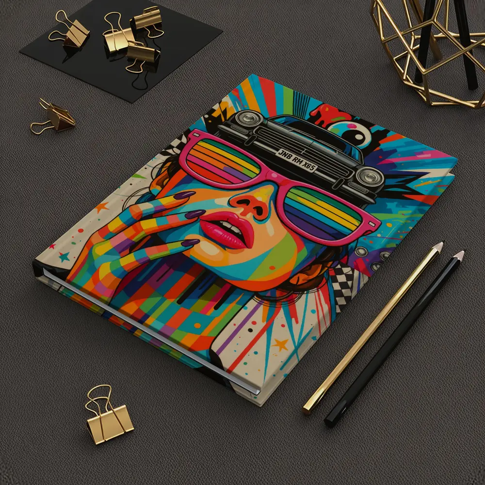 Pop Art Woman Rainbow Glasses Retro Car – Notebooks