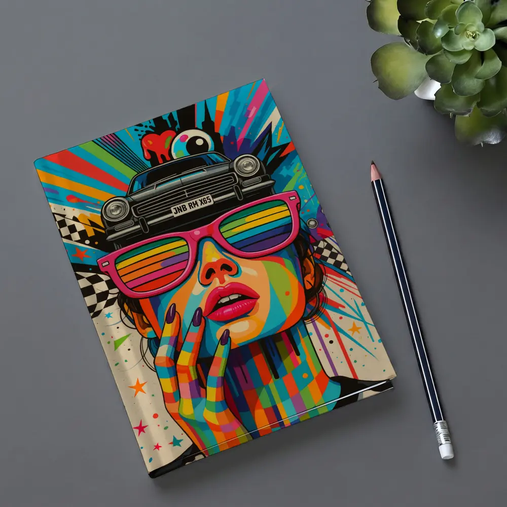 Pop Art Woman Rainbow Glasses Retro Car – Notebooks