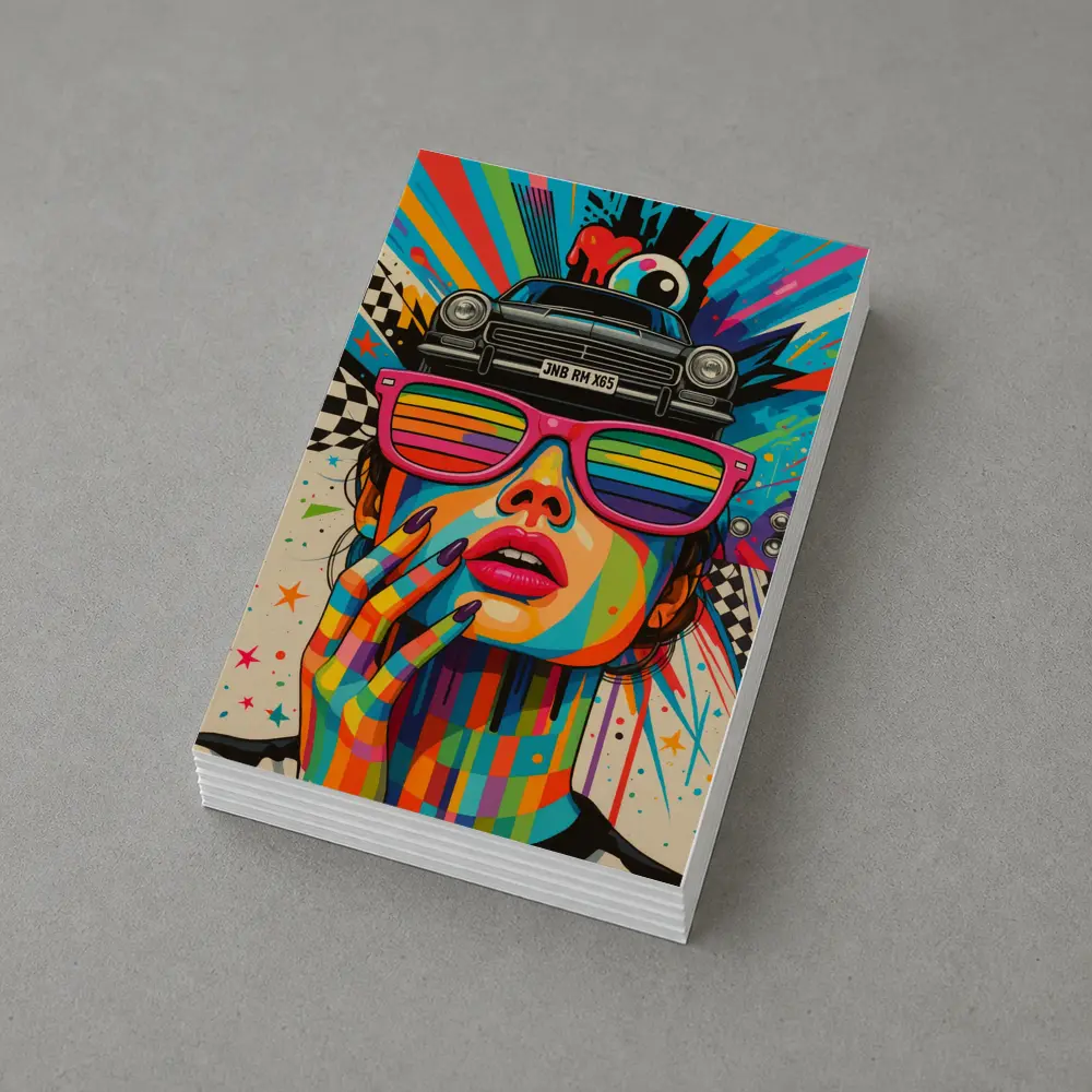 Pop Art Woman Rainbow Glasses Retro Car – Postcards