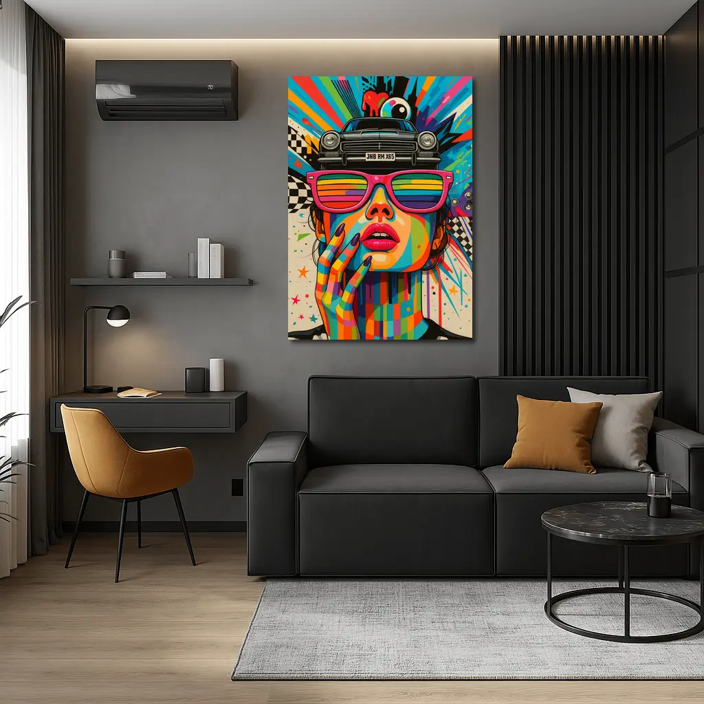 Pop Art Woman Rainbow Glasses Retro Car – Wall Art
