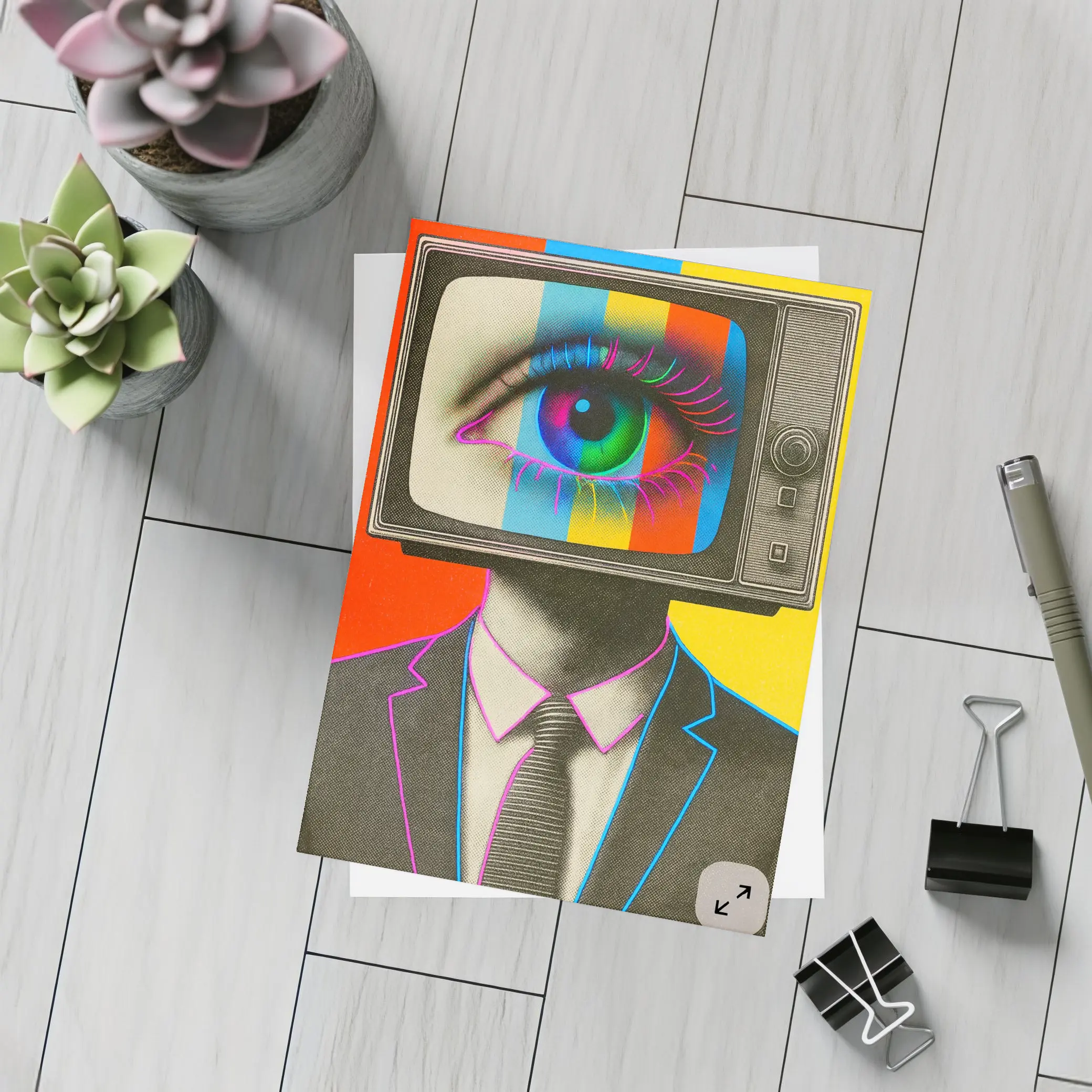 Retro TV Head Man Pop Art Surreal – Postcards