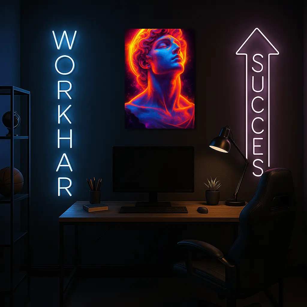 Neon Greek Statue Glowing Cosmic Light – Wall Art