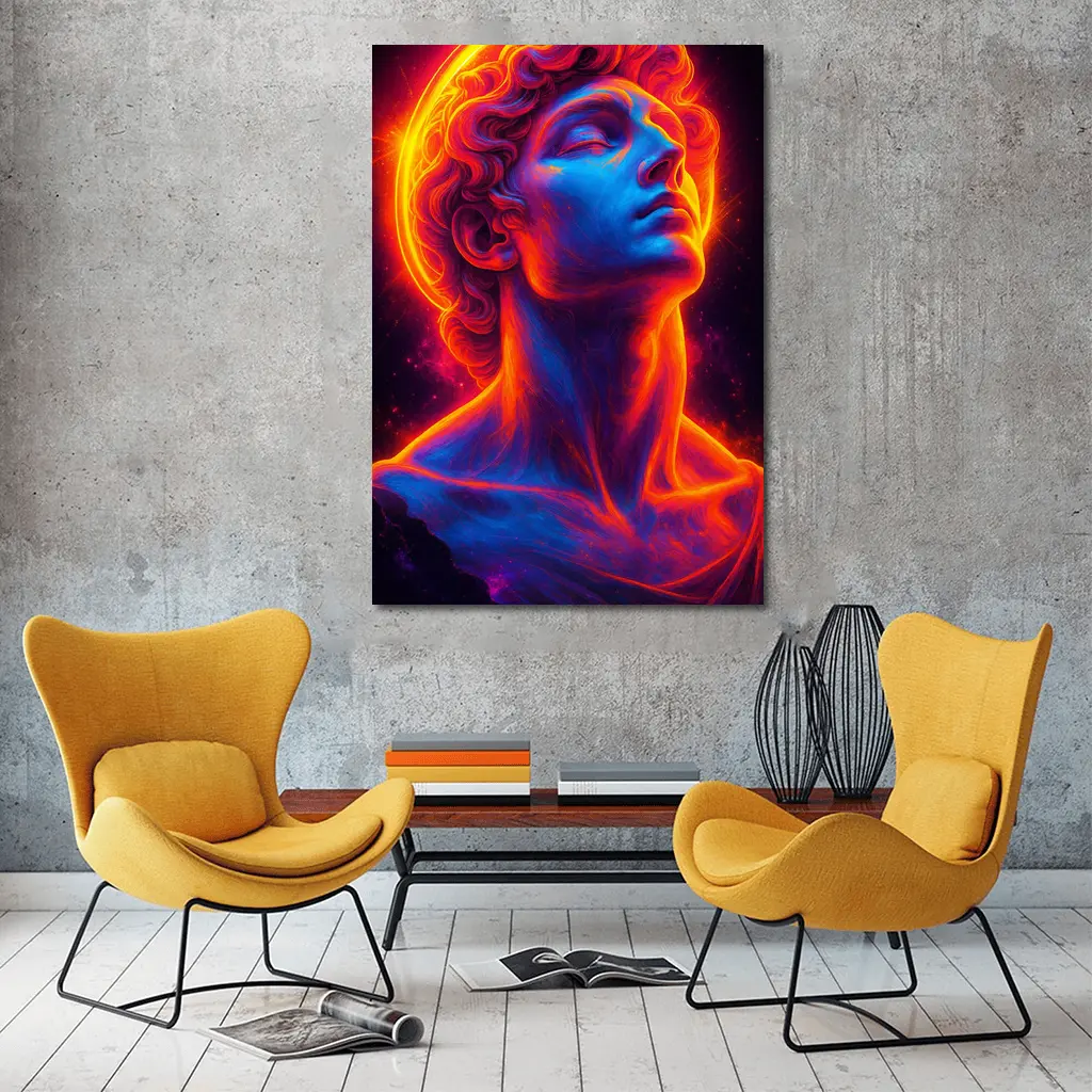 Neon Greek Statue Glowing Cosmic Light – Wall Art