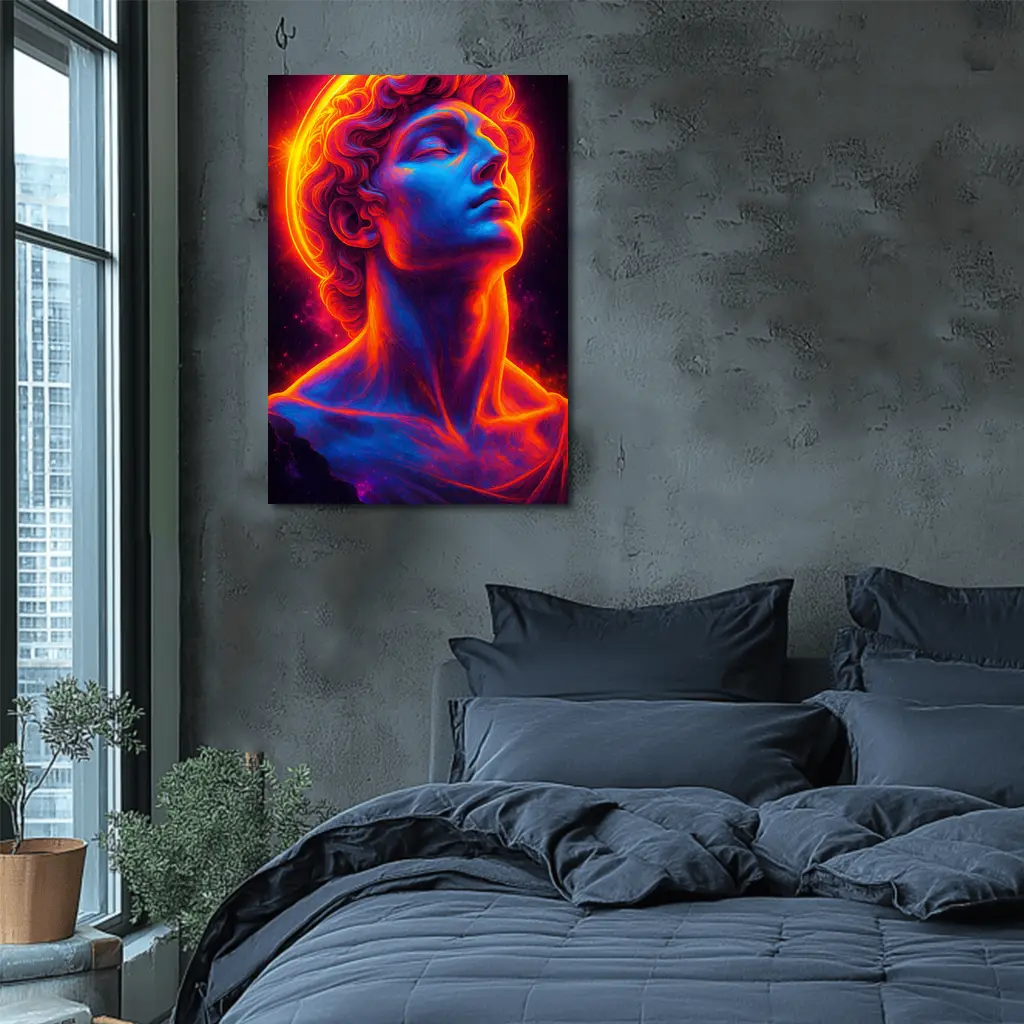 Neon Greek Statue Glowing Cosmic Light – Wall Art